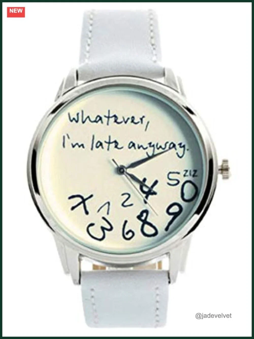 Quote Print PU Leather Silver Quartz Watch Water Resistant